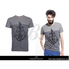 SELECTED Men Round Neck Navy striped Gray Tee