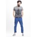 SELECTED Men Round Neck Navy striped Gray Tee