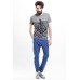 SELECTED Men Round Neck Navy striped Gray Tee