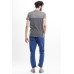 SELECTED Men Round Neck Navy striped Gray Tee
